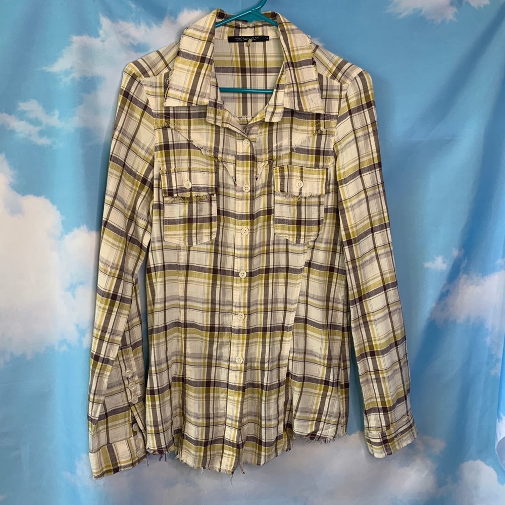 William Rust- Plaid Yellow Button up Shirt Medium
